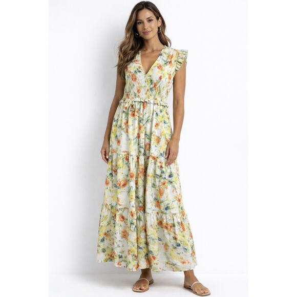 o.p.t Dresses & Skirts - Yellow Floral Maxi Dress with Smocked Waist